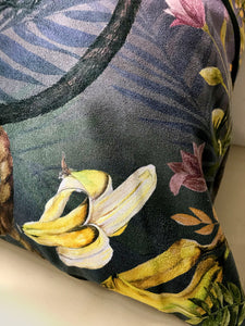 Lilac Vegan Suede Cushion with Capuchin monkey illustration