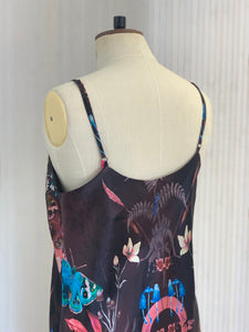 Butterfly 'Nectar' print silk slip dress with crystals and mushrooms Small
