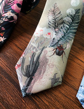 Load image into Gallery viewer, Sage Green Silk Tie, &#39;Mirage&#39; Men&#39;s Luxury Tie in Sage Green with Scorpion illustration by Alice Acreman silks