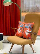 Load image into Gallery viewer, Bright orange watercolour art Cushion &#39;Tangelo&#39; double sided design, made from Vegan friendly Suede