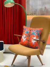 Load image into Gallery viewer, Bright orange watercolour art Cushion &#39;Tangelo&#39; double sided design, made from Vegan friendly Suede