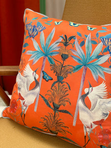 Bright orange watercolour art Cushion 'Tangelo' double sided design, made from Vegan friendly Suede