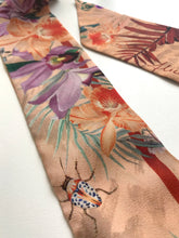 Load image into Gallery viewer, Peach botanical &#39;Panthera&#39; Silk scarf, delicate, lightweight Twilly style scarf accessory with animal print texture