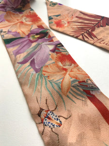 Peach botanical 'Panthera' Silk scarf, delicate, lightweight Twilly style scarf accessory with animal print texture