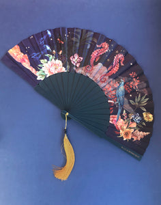 Wonderous Silk Fan with luxurious Gold tassel, part of the Mysa Collection
