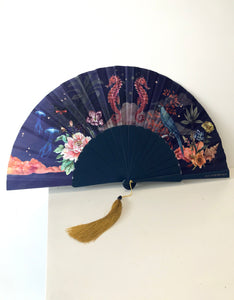 Wonderous Silk Fan with luxurious Gold tassel, part of the Mysa Collection