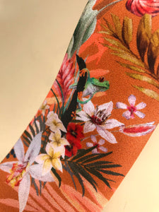 Rust orange coloured Silk Tie, 'Eden' tropical meadow print