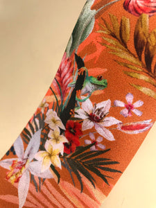 Rust coloured Silk Tie, 'Eden' tropical meadow print