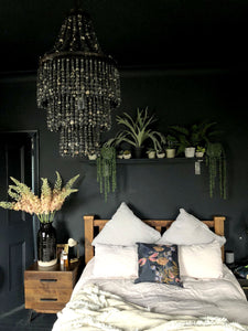 Indigo blue 'Dragonfly' Cushion with poppy seed heads, made from Vegan Suede