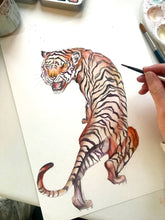 Load image into Gallery viewer, Red and Pink watercolour Tiger print in celebration of the Chinese &#39;Year of the Tiger&#39;