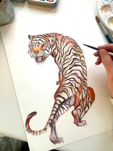 Red and Pink watercolour Tiger print in celebration of the Chinese 'Year of the Tiger'