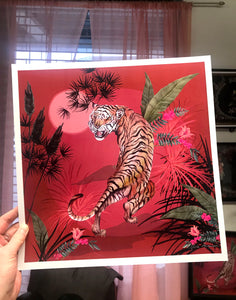 Red and Pink watercolour Tiger print in celebration of the Chinese 'Year of the Tiger'