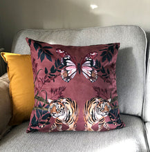 Load image into Gallery viewer, Blush pink Tiger Cushion &#39;Tigra&#39; square Cushion made from Vegan Suede 45x45cm