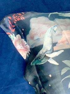 Blue Silk Pillowcase in hand painted 'Wonderous' print, Oxford Pillowcase