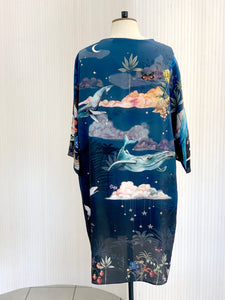 Blue Silk Kimono Jacket in the dreamy 'Wonderous' print, size L/XL