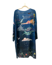 Load image into Gallery viewer, Silk Kimono Jacket in blue ‘Wonderous’ print for luxury lounging or evening wear