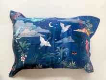 Load image into Gallery viewer, Blue Silk Pillowcase in hand painted &#39;Wonderous&#39; print, Oxford Pillowcase